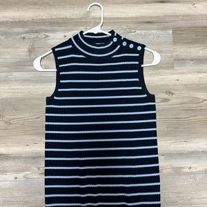 Blue striped, turtleneck, sleeveless top
